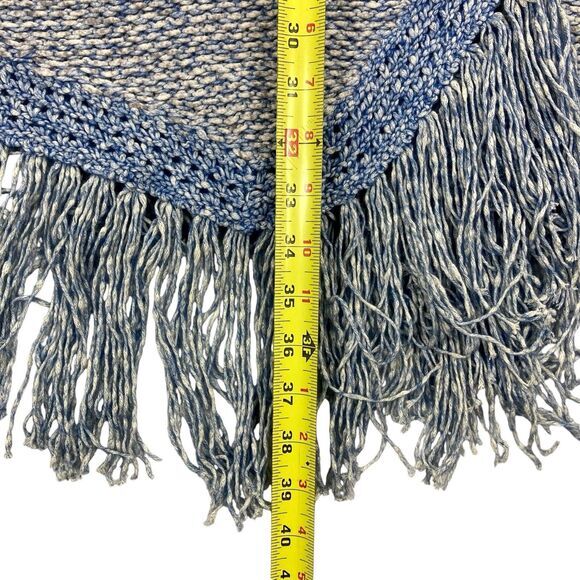 Lucky Brand Cardigan Women L Blue White Fringe Boho Tunic Fuzzy Cottage Sweater - Picture 13 of 16